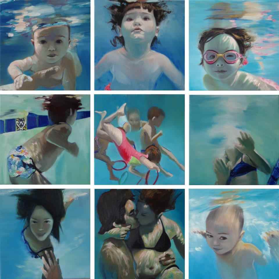 Underwater serie, 9x 50x50cm oil on canvas, 2008/9